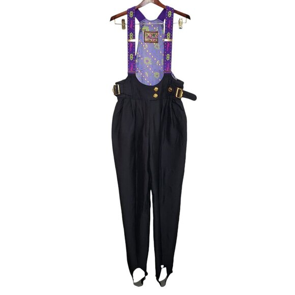 Phenix Women's Ski Snow Board Overall Pants Black Purple Size 12 Retro Vintage - Picture 1 of 16